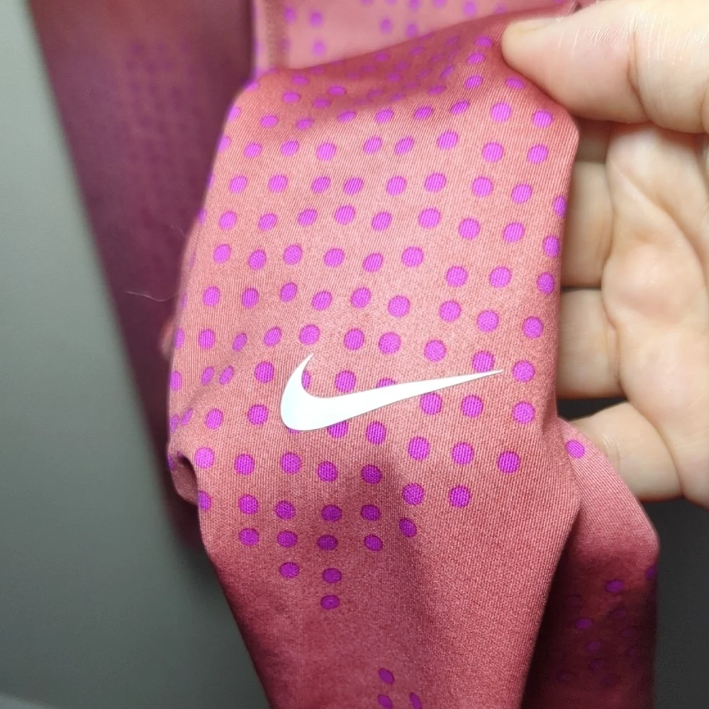 Nike One Leggings Pink Polka Dot Tight Fit High Rise Full Length Girls Size M